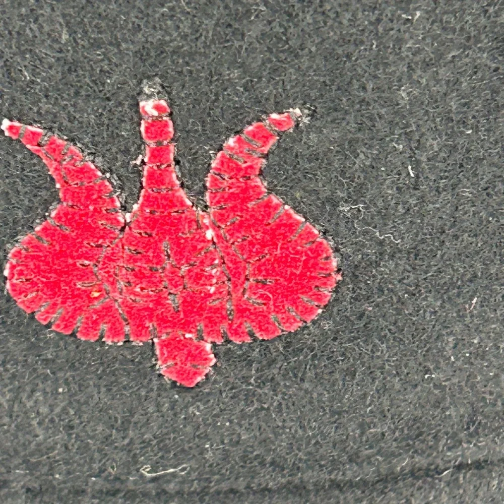 Vintage Black Wool Blend Bucket Hat‎ Embroidered Flower Applique Boho 90s Y2K